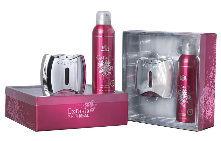 New Brand Extasia Eau de Parfum bottle and box