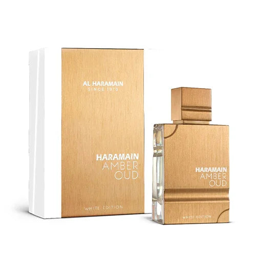 Al Haramain Amber Oud White Edition Eau de Parfum carton and packaging