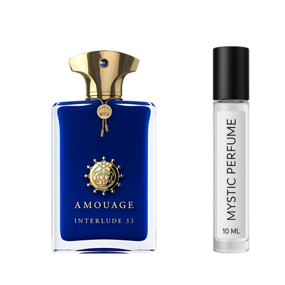 Amouage Interlude 53 sample vial label detail